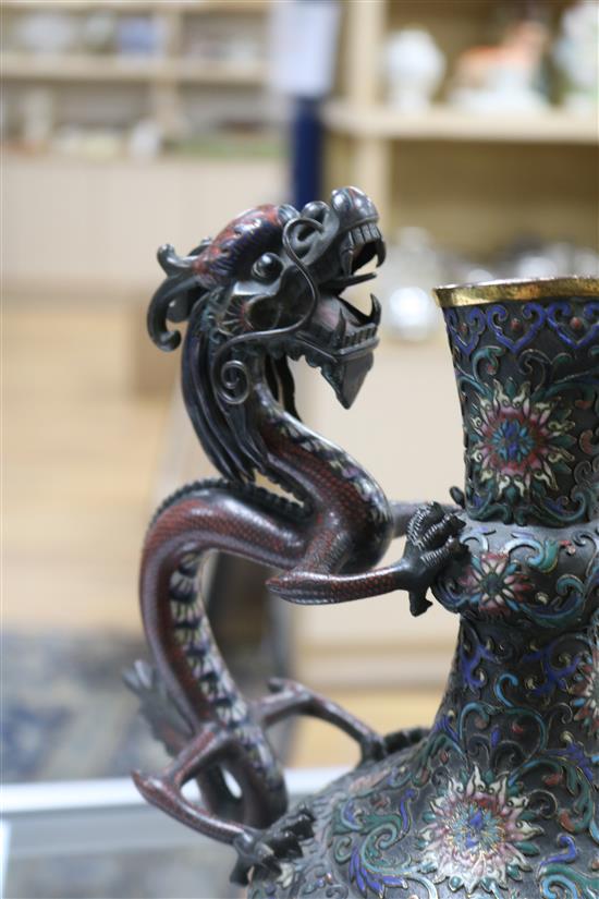 A Chinese cloisonne enamel and gilt bronze dragon handled ewer 29cm.